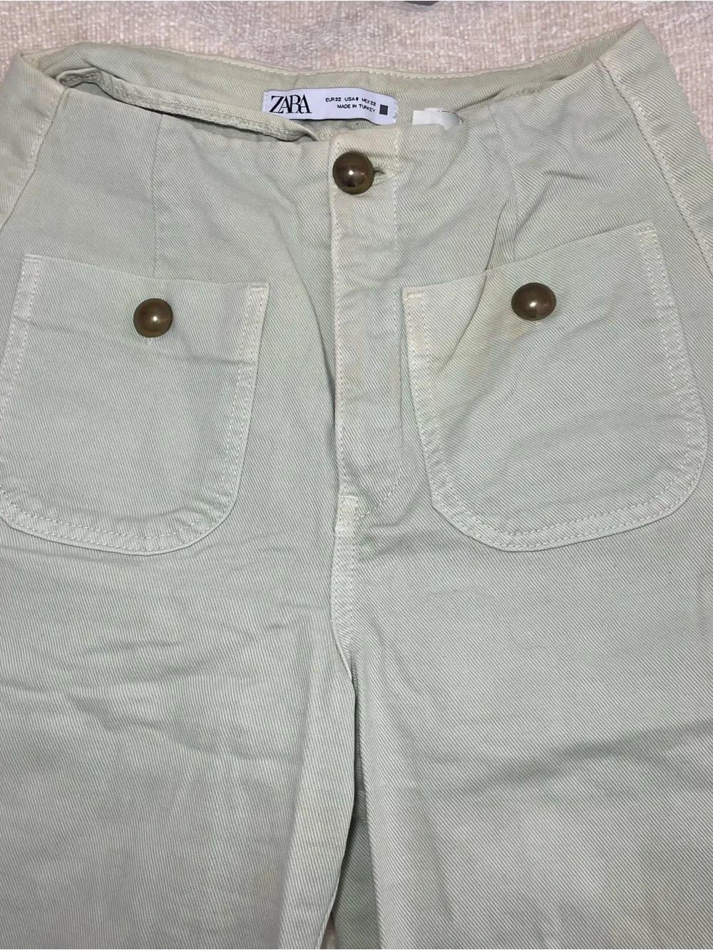 Zara Woman Mint Green Wide-Leg Jeans Front Patch pockets size 2 100% cotton - Picture 3 of 12